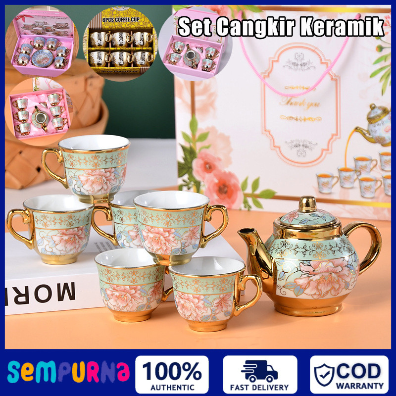 Set cangkir dan piring keramik Eropa/Cangkir Keramik Set 6 in 1 /12Pcs European Style Hampers Ramadh