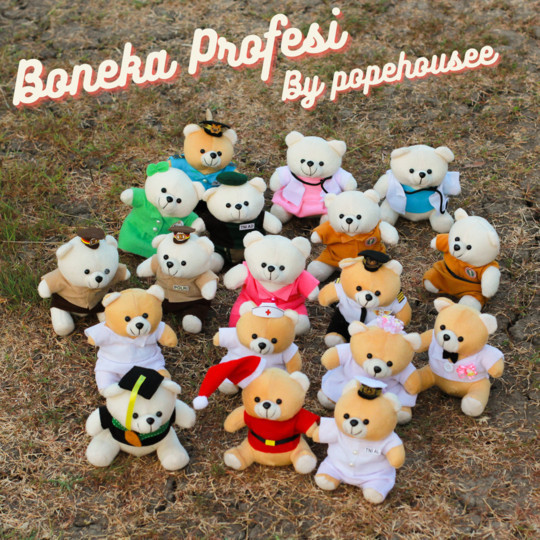 BONEKA PROFESI BERUANG SIZE 15CM TNI LEBARAN SEKOLAH IDUL FOTRI PERAWAT POLISI WISUDA PERAWAT WEDDIN