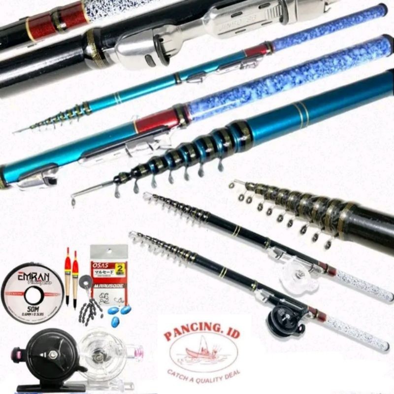 AR07N Sepaket joran tegek set kolong EMRAN/ORCA TJL ruas pendek bahan fiber kuat ringan dan Reel tok