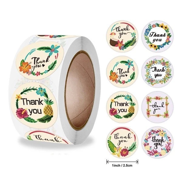

Sticker Stiker Tempel Tempelan Thank You Terima Kasih Seal Label Kertas 1 roll isi 500 Pcs Bulat Bunga Kucing Gelas Makanan UMKM Online Shop THX TQ Warna Self Adhesive Seal Label