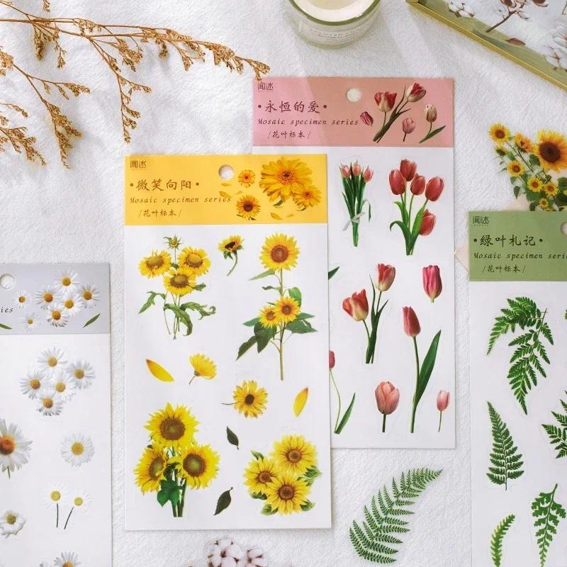 

6Sheet PET Paper Stickers Fresh Plant leaf flower Material Pack account Handbook decorative seal Scrapbooking DIY Cut Stationery