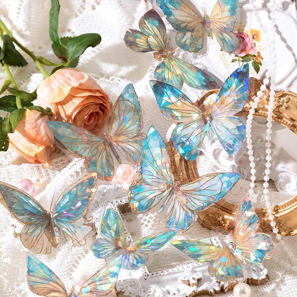

5Style 20pcs/pack INS Butterfly PET Sticker Pack Ice Crystal Laser Gold DIY Handbook Decoration 3D Scrapbook