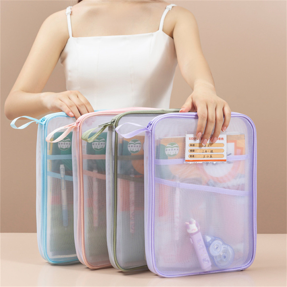 

A4 Stationery Storage Bag Double-layer Mesh Zipper Bag Large Capacity Organizer Folders School Office Supplies Stationary Bag