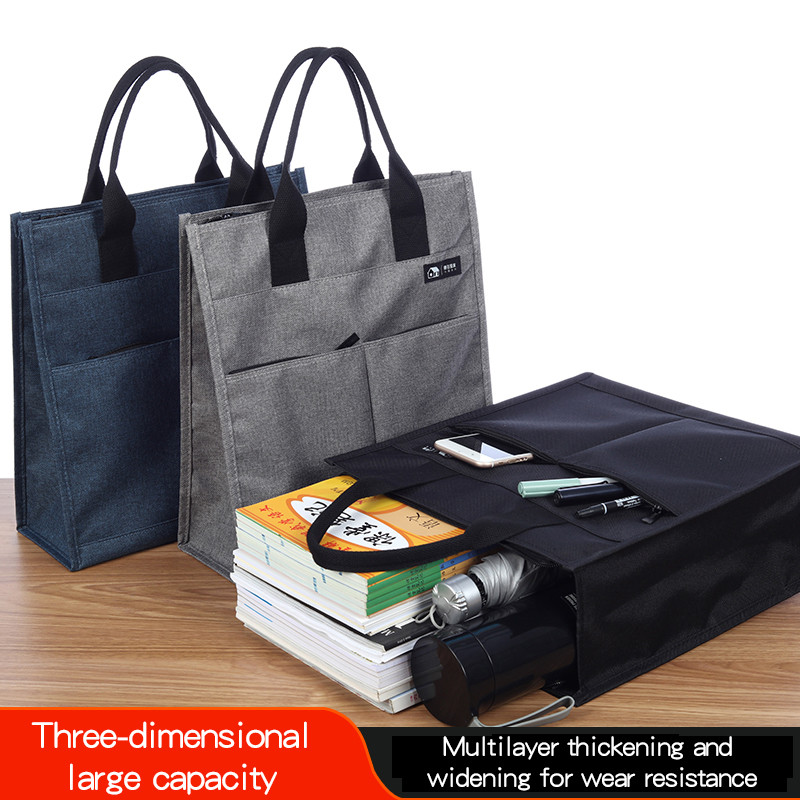 

KOBEST Vertical / Horizontal Casual Three-zipper Stereo Tote Bag Hand Document Business Storage Thick Canvas