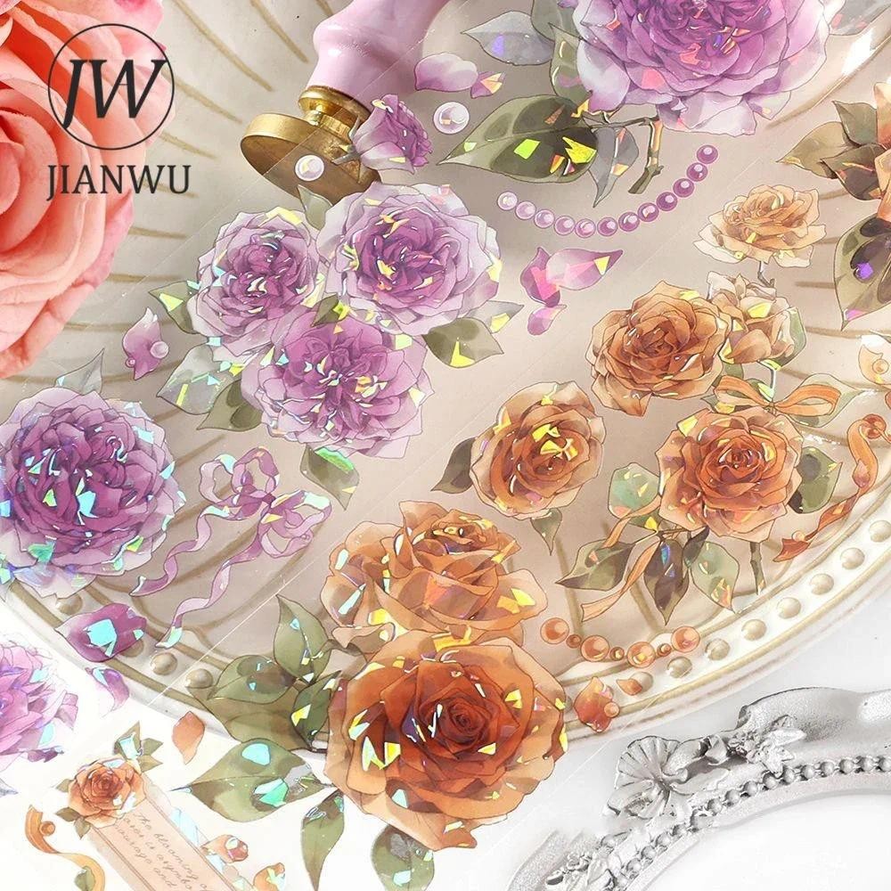 

JIANWU Rose Manor Series Vintage Flower Landscaping Strip Material Collage PET Tape Creative DIY Journal Stationery