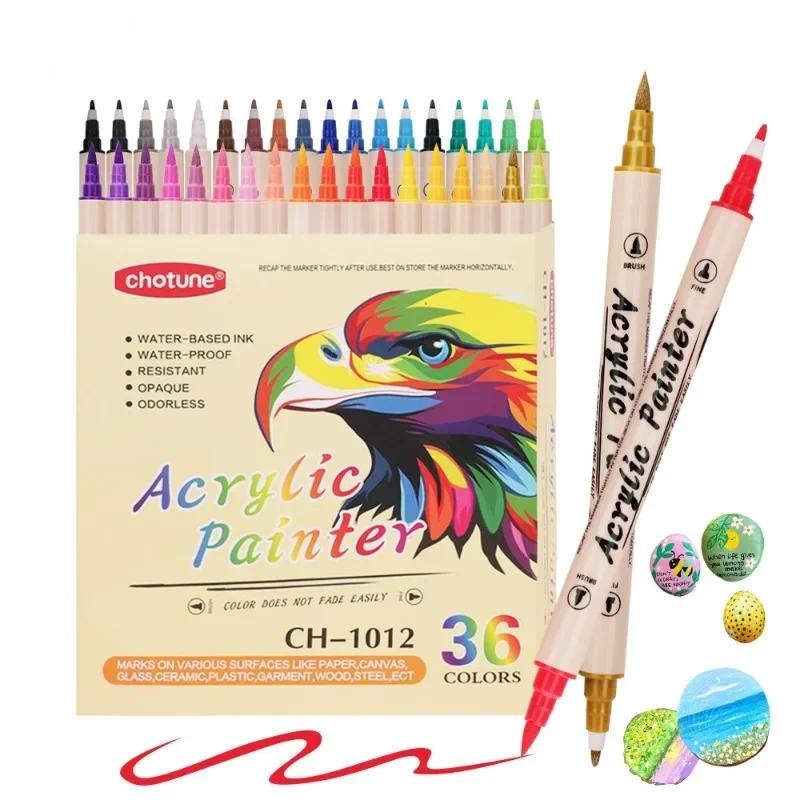 

12 36 Colors Acrylic Paint Markers Pens Brush Dual Tip,Acrylic Paint Pen Brush Tip and Fine Tip,Art Marker Supplies for Rock DIY