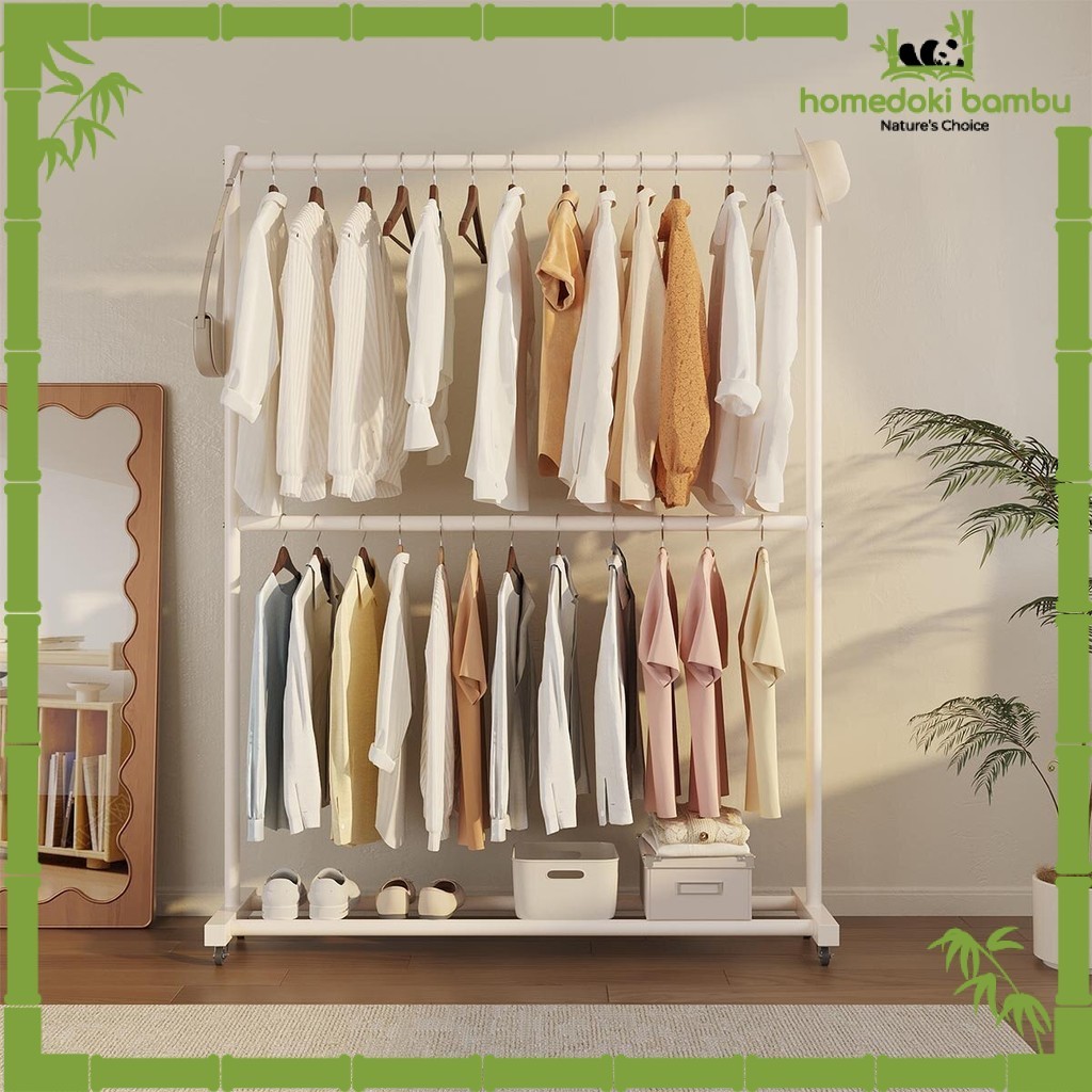 Homedoki Bambu - Rak Gantungan Baju Aesthetic/Rak Gantungan Serbaguna/Rak Gantung Baju