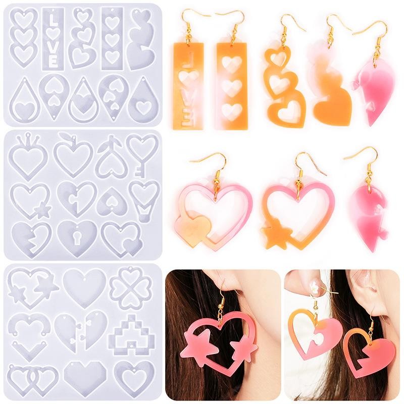 

Love Silicone Earring Mold Earring Resin Mold Jewelry Making Casting Tools Earring Hooks Craft DIY Charms Pendant Earring Making