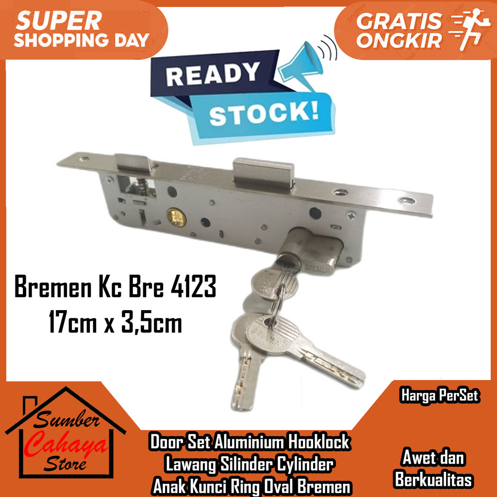 Bremen KC 4123 Kunci Pintu Swing Aluminium Kayu Lock Tanam Grededl Gerendel Body Bodi Lurus Kecil Al