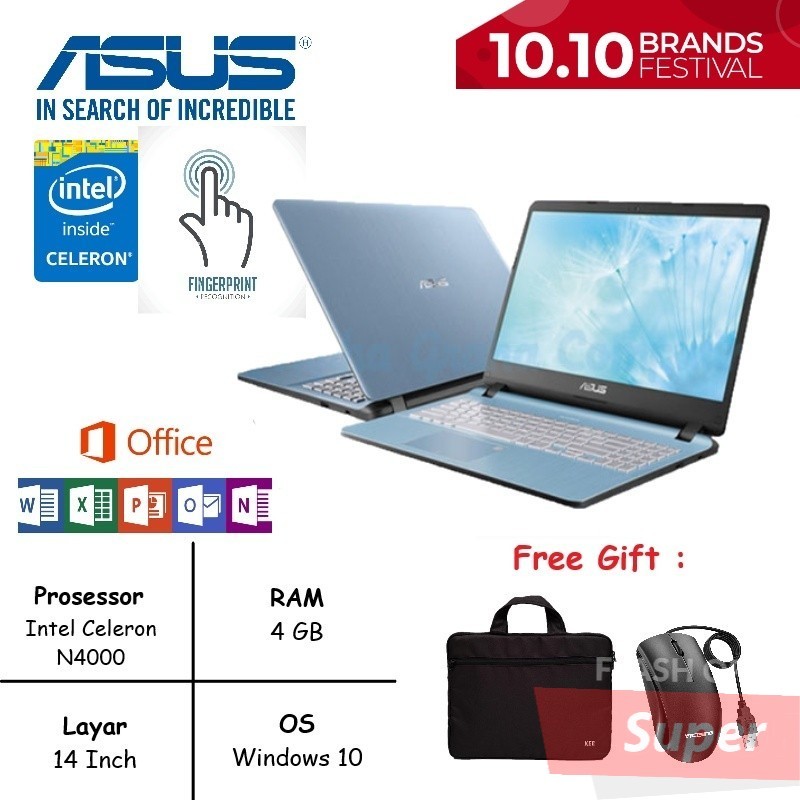 Laptop ASUS VIVOBOOK A407 INTEL N4000 RAM 8GB SSD 512GB WINDOWS 10