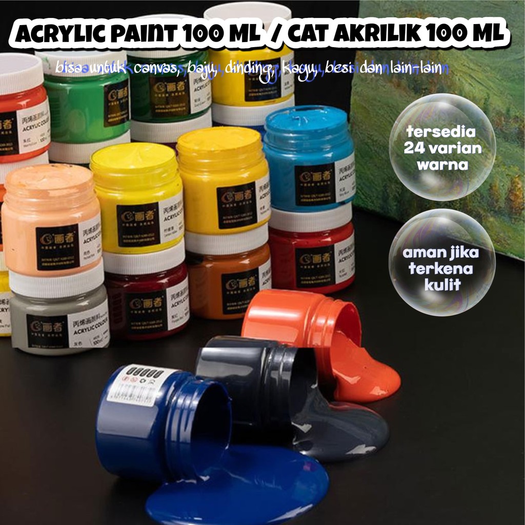 

TERFAVORIT! CAT AKRILIK 100 ML / ACRYLIC PAINT 100 ML / CAT LUKIS PIGMENTASI TINGGI ISI 100 ML