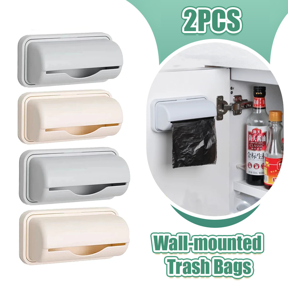 

No Punching Bin Bag Dispenser Holder Wall-mounted Trash Bags Storage Rack Extractable Plastic Garbage Bag Container for Bathroom