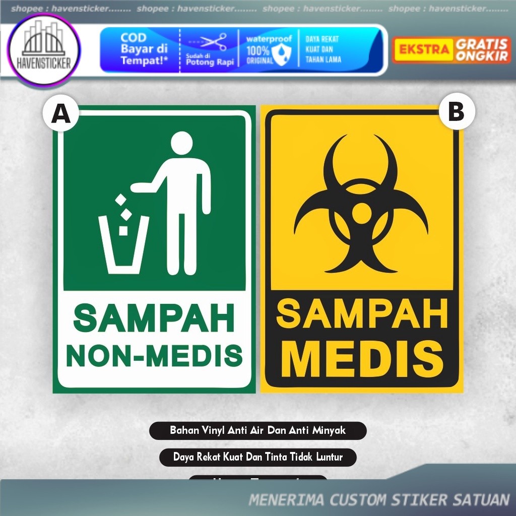 Stiker sampah medis non medis - sticker limbah medis - sticker limbah non medis - stiker sampah