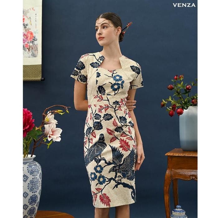 Evercloth Venza Long Dress Wanita Batik Couple Modern Dress Batik Modern - JUMBO PENDEK