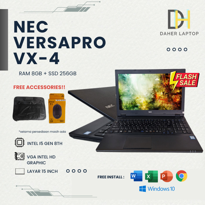 Laptop Nec Versapro VX-4 I5 gen 8th Ram 8gb Ssd 256 Numlock Murah Siap Pakai Free Packing Kayu