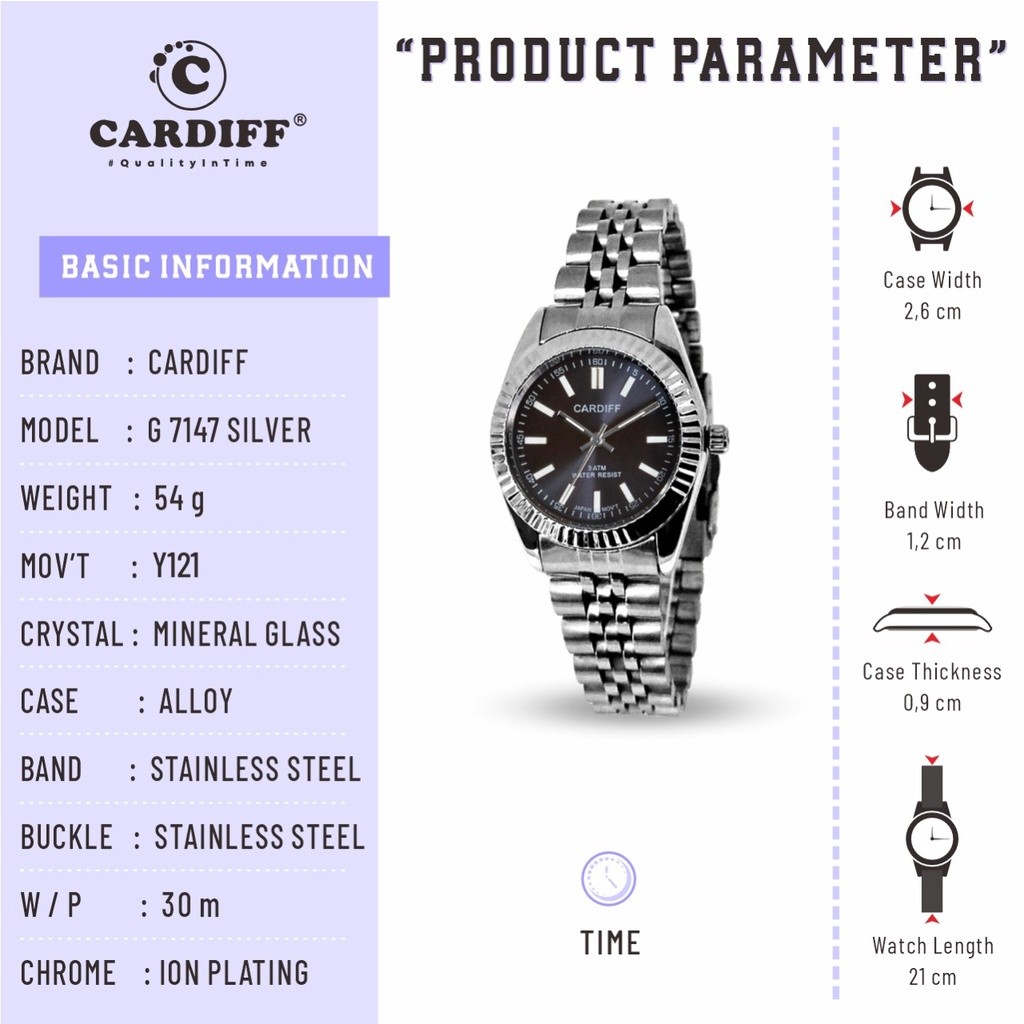 CARDIFF Analog G 7147  Water Resist Jam Tangan Cewek Rantai