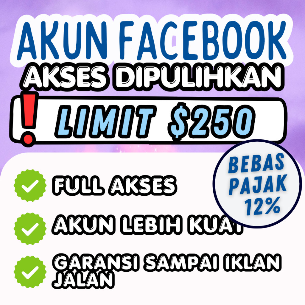 Akun FB Facebook Verified / Status Iklan dipulihkan (Model 3) + Support Ads Personal + Full Akses Em