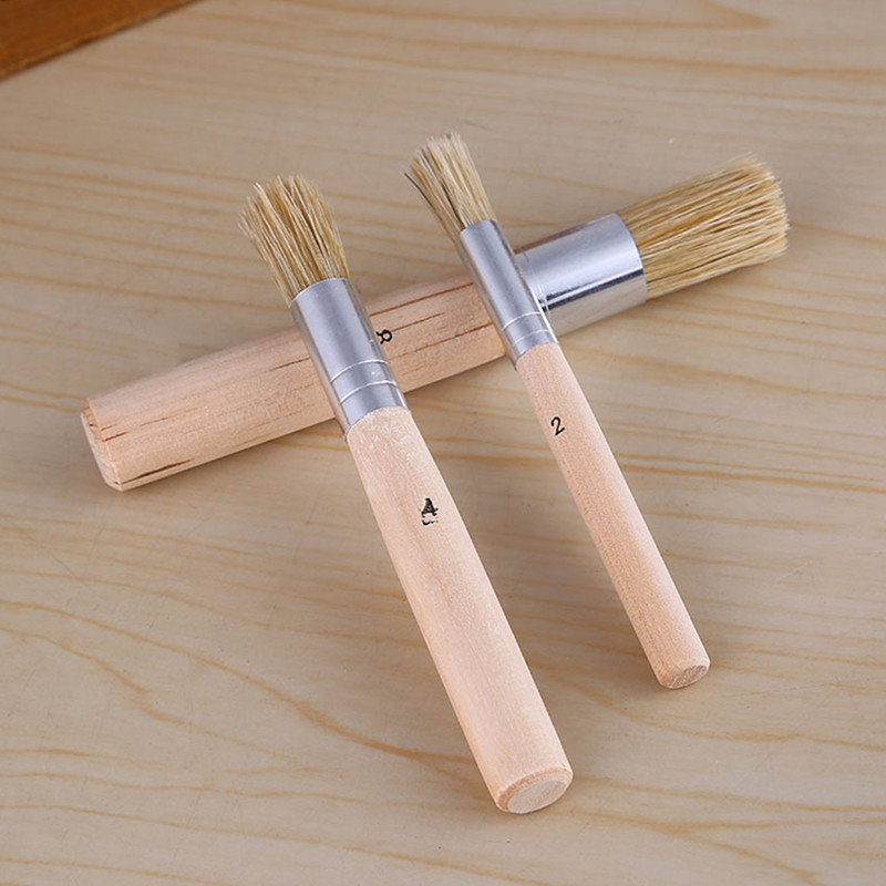 

3PCS Set Wooden Stencil Brush Chalk Paint Natural Pure Hog Bristle brush Round