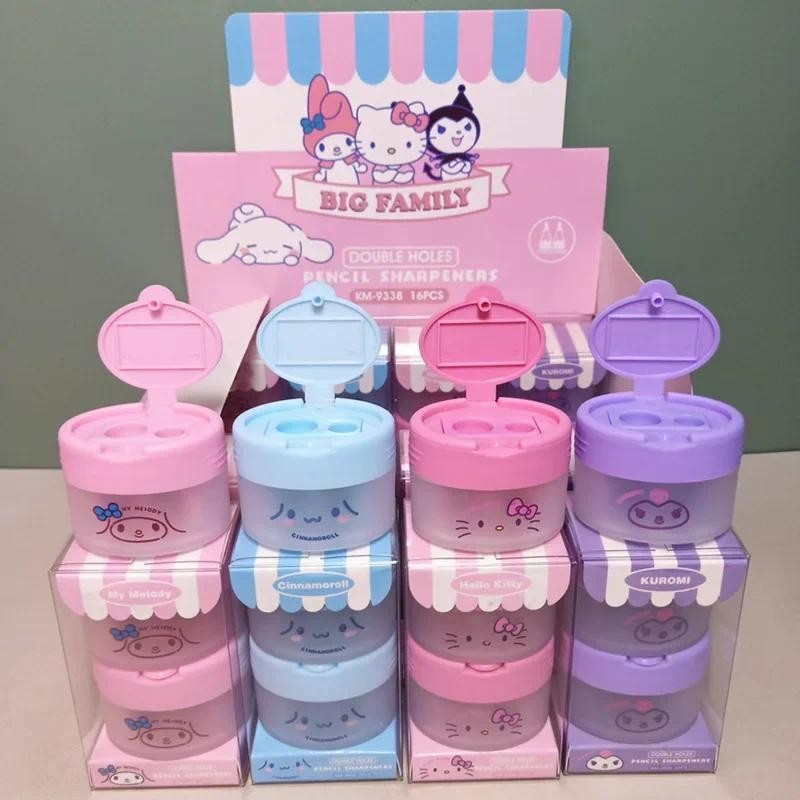 

16pcs Sanrio Double Hole Pencil Sharpener Anime Kawaii Kuromi Melody Cinnamon Hello Kitty Student Pencil Sharpener Stationery