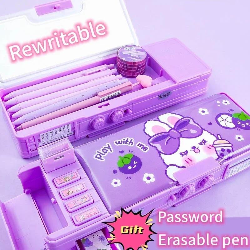 

Multi Functional Stationery Box Smart Female Password Lock High Tech Pencil Case Mechanism Bilayer Girls School Students