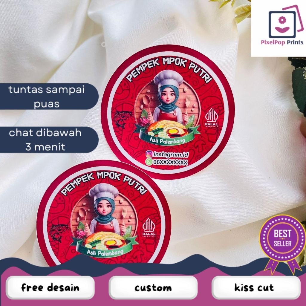 

Opikapip Sticker Chromo Bulat Label Makanan Packaging Stiker Produk Khas Palembang Custom Nama 2-4