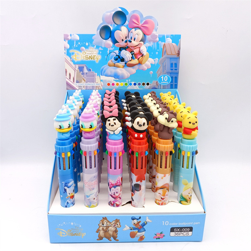 

36 Pcs Cartoon Disney Mickey Doll 10-colors Ballpoint Pen Student ball pen Supplies Stationery Wholesale