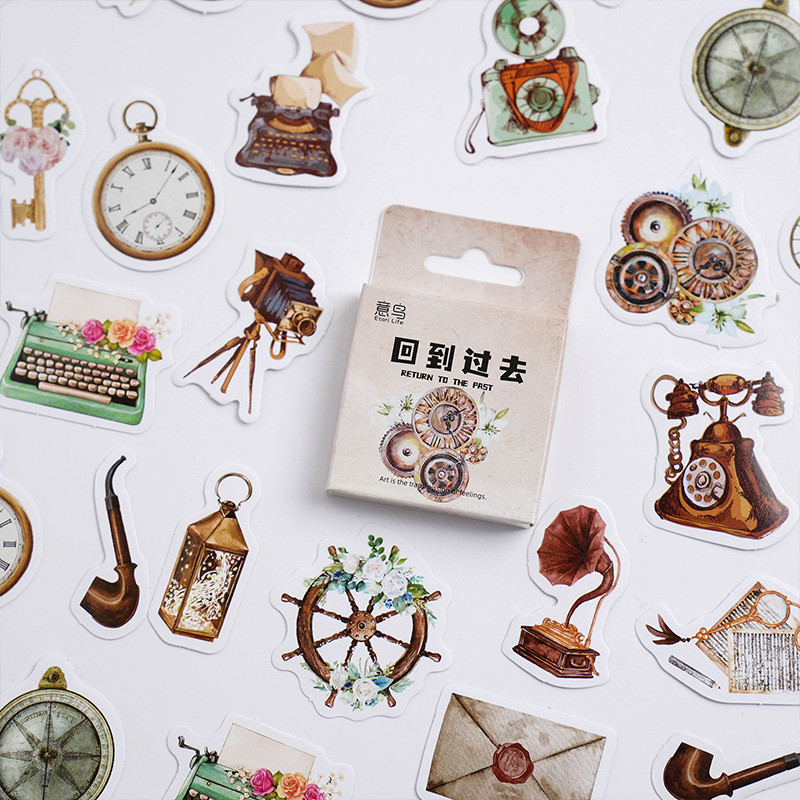 

46 PCS Retro Articles Ins Student DIY Stationery Decoration Stickers Suitable for Photo Albums,Diaries,Cups,Scrapbooks