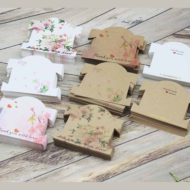 

50Pcs kraft paper For YOU Hairpin Card 9*10cm flower design Jewelry Display Cards DIY THANK YOU hairclip ornaments package