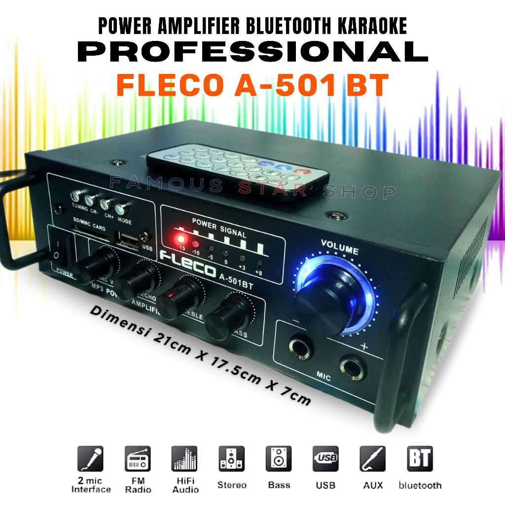 SERBA COD Amplifier Power 600 Watt Full Bass Fleco A-501BT Audio Penguat Suara Full Bass & Treble | 