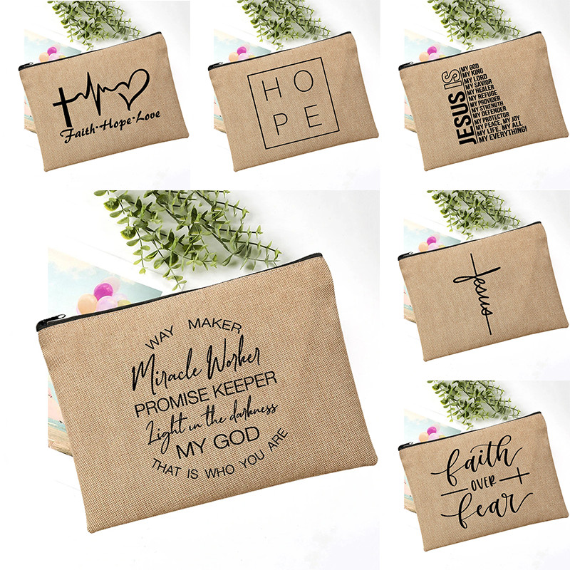 

Faith Over Fear Christian Printed Makeup Pouch Women Cosmetic Make Up Bag Religion Graphic Fearless Slogan Toiletry Bags Purse