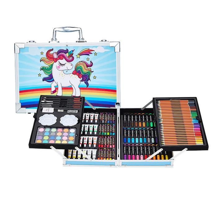 

[New]PROMO WD Crayon Set 145pcs Koper Aluminium Besi Krayon Pensil Warna 145 Pcs Box Alat Lukis Anak Koper Set - CR 145 Biru Koper