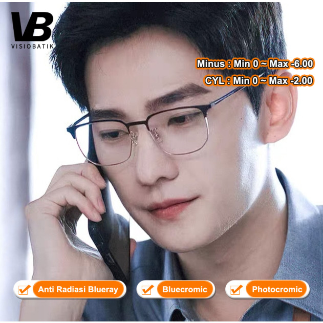 VisioBatik Kacamata Minus Pria Simple Photocromic Anti Radiasi Anti Radiasi Blueray Potocromic Korea