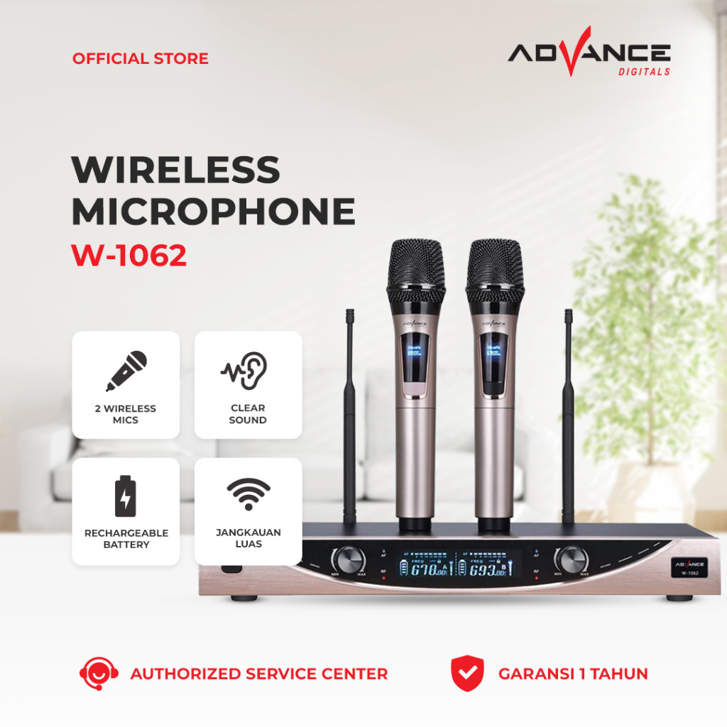 Advance W-1062 Dual Mic Wireless Profesional Microphone + Amplifier Mic Wireless