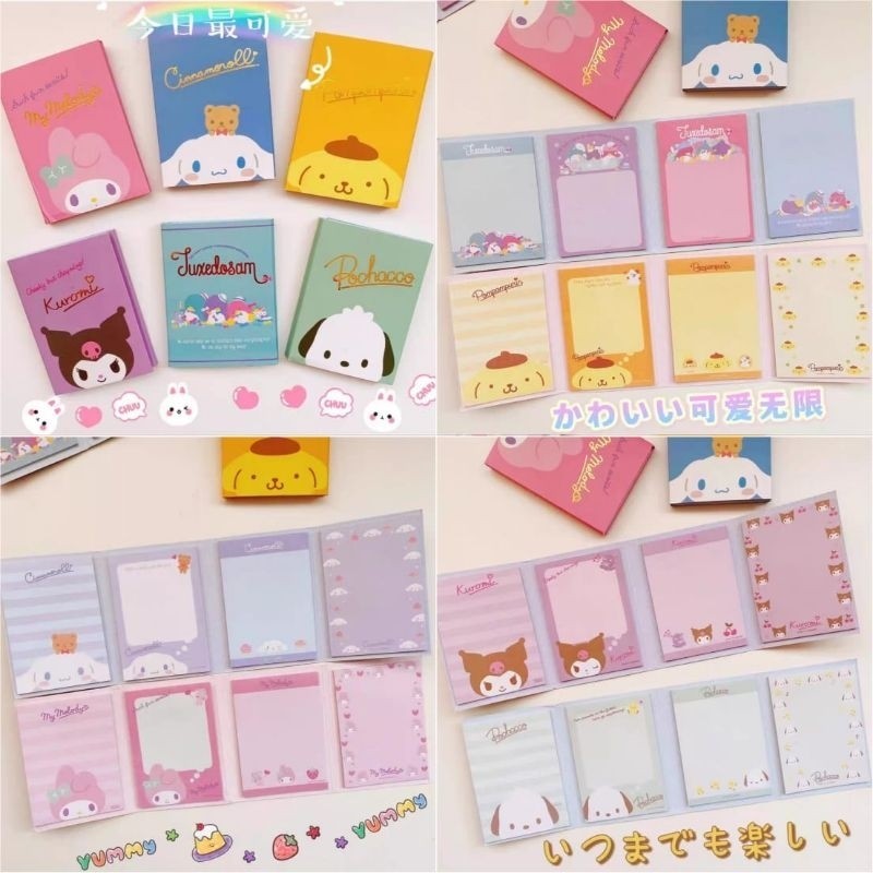 

Buku Memo Lipat 4in1 Melody Pochacco Kuromi Cinnamoroll Pompompurin