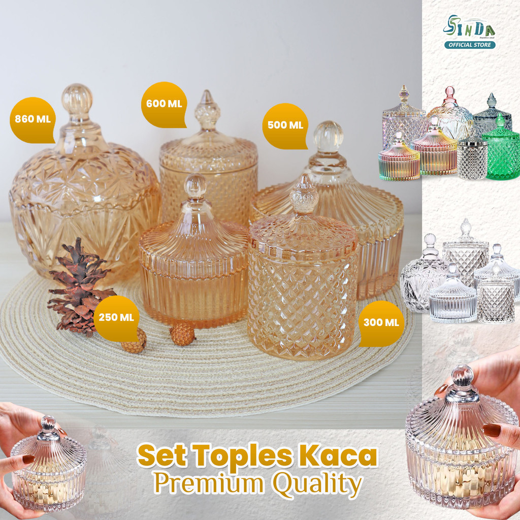 SINDA (SET ISI 3PCS) Toples Kaca Crystal Lebaran Souvenir Snack Jar