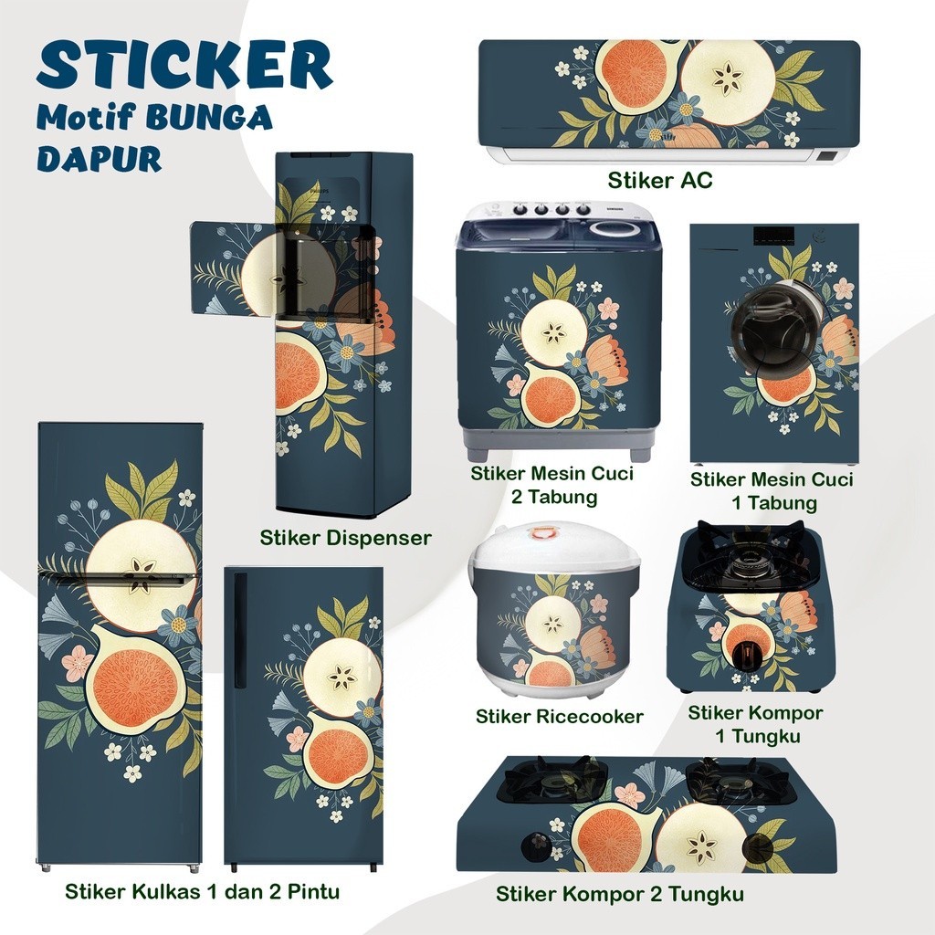 Stiker Kulkas / Kompor / Mesin Cuci / Stiker Magicom / Stiker AC Motif Bunga Aesthetic Art Dapur F