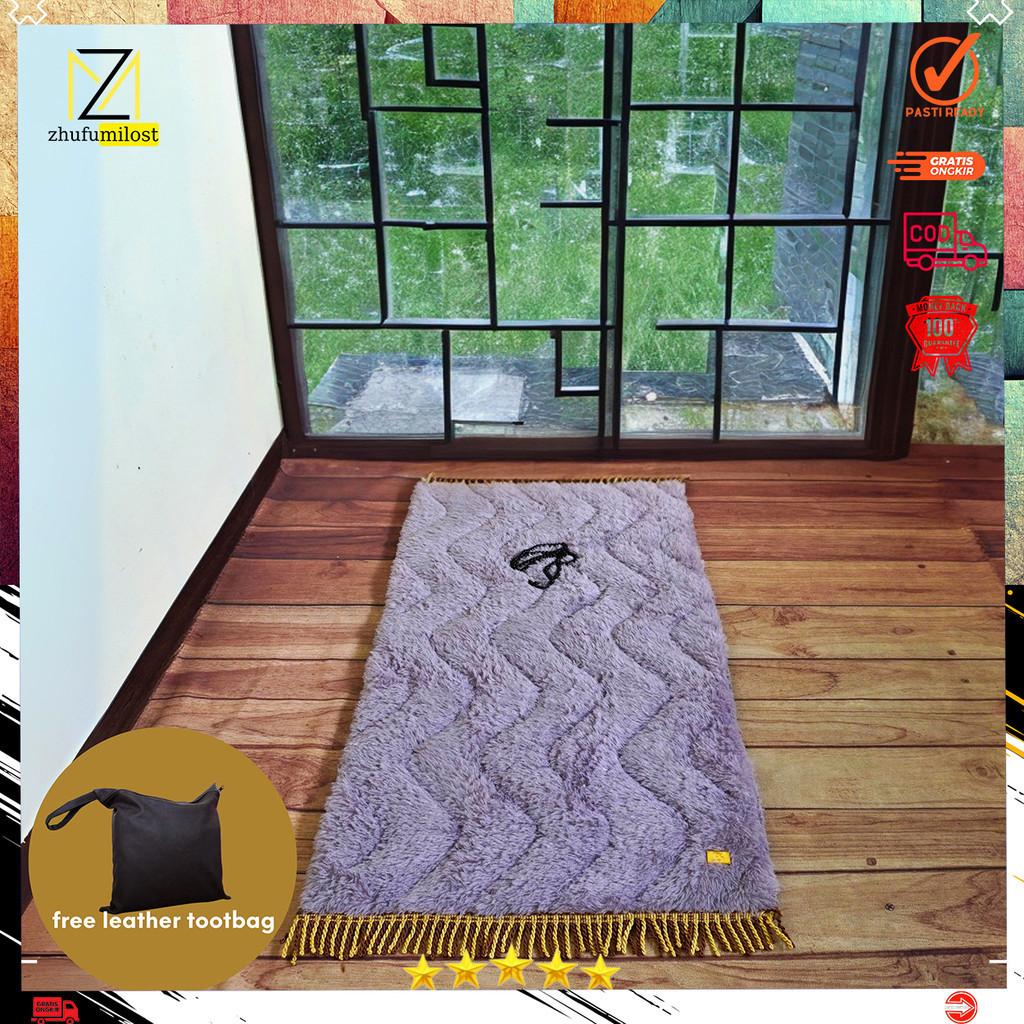Sajadah Bulu Rasfur Quilting Antislip Ukuran 115x60cm + Tas
