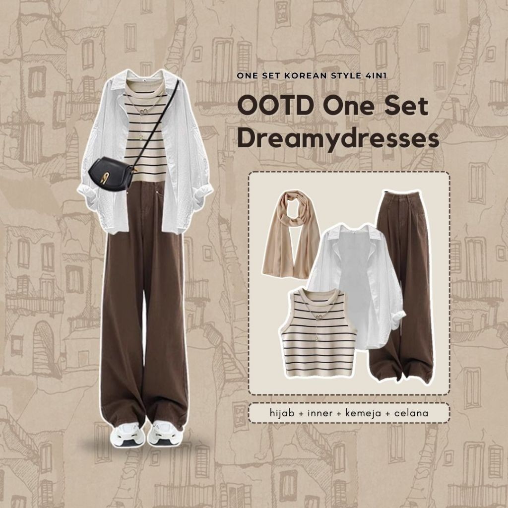 4in1 One Set Korean style Kekinian oneset korean look OOTD Ullzang Kemeja Oversize OOTD Hijab Embrac