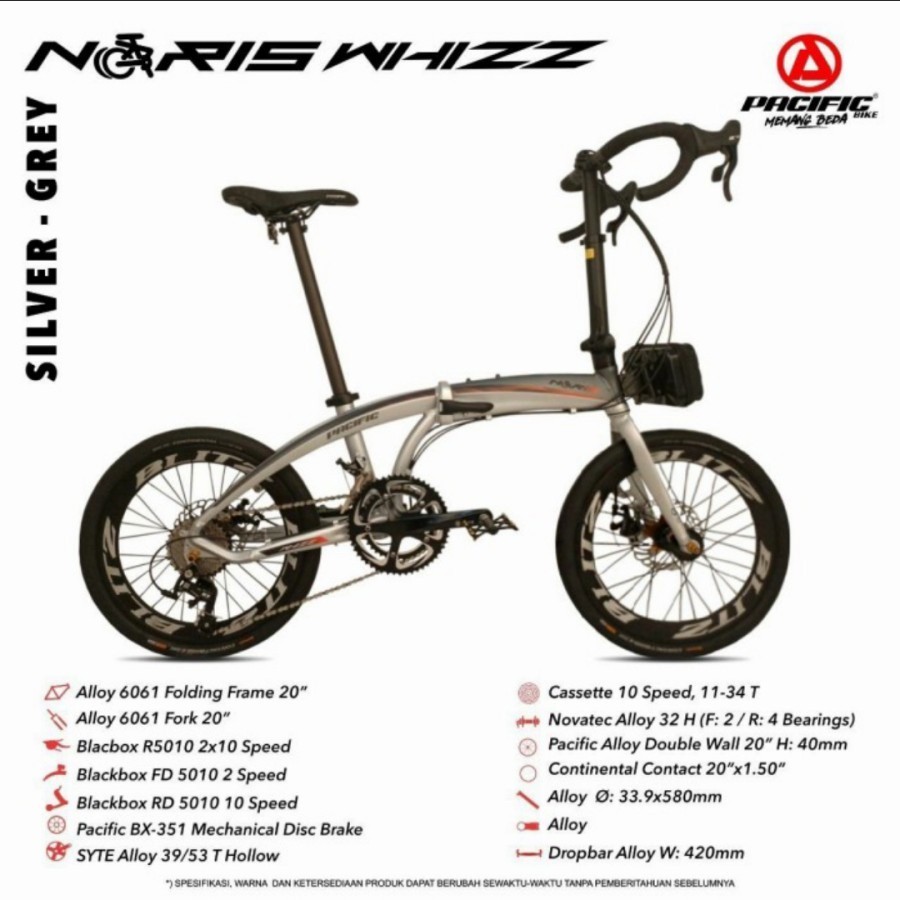 sepeda lipat 20" PACIFIC NORIS WHIZZ ALLOY 2X10 SPEED Ori Garansi 5thn