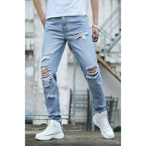CELANA SOBEK PRIA STANDAR BASIC RIPPED JEANS PANJANG