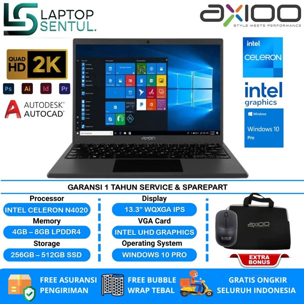 Laptop Axioo MyBook 14F N4020 RAM 8GB SSD 512GB 2.5K IPS Display Windows 10 Termurah