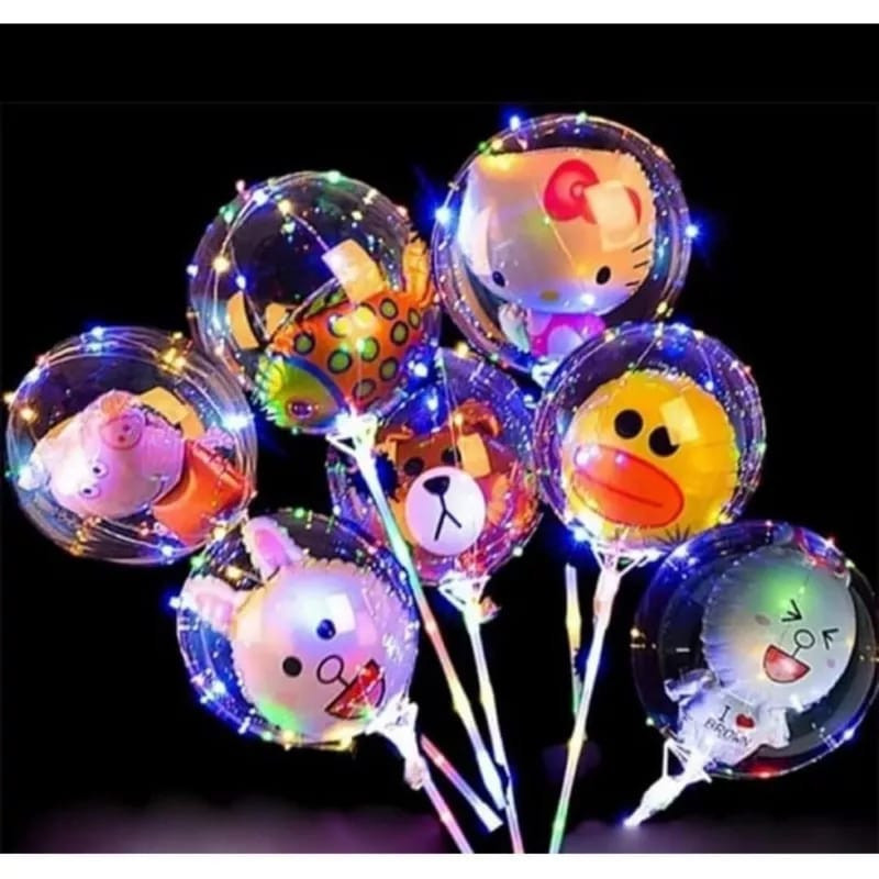 Balon Lampu LED Karakter Boneka Gagang Warna Warni - 1 SET BALON LED KARAKTER
