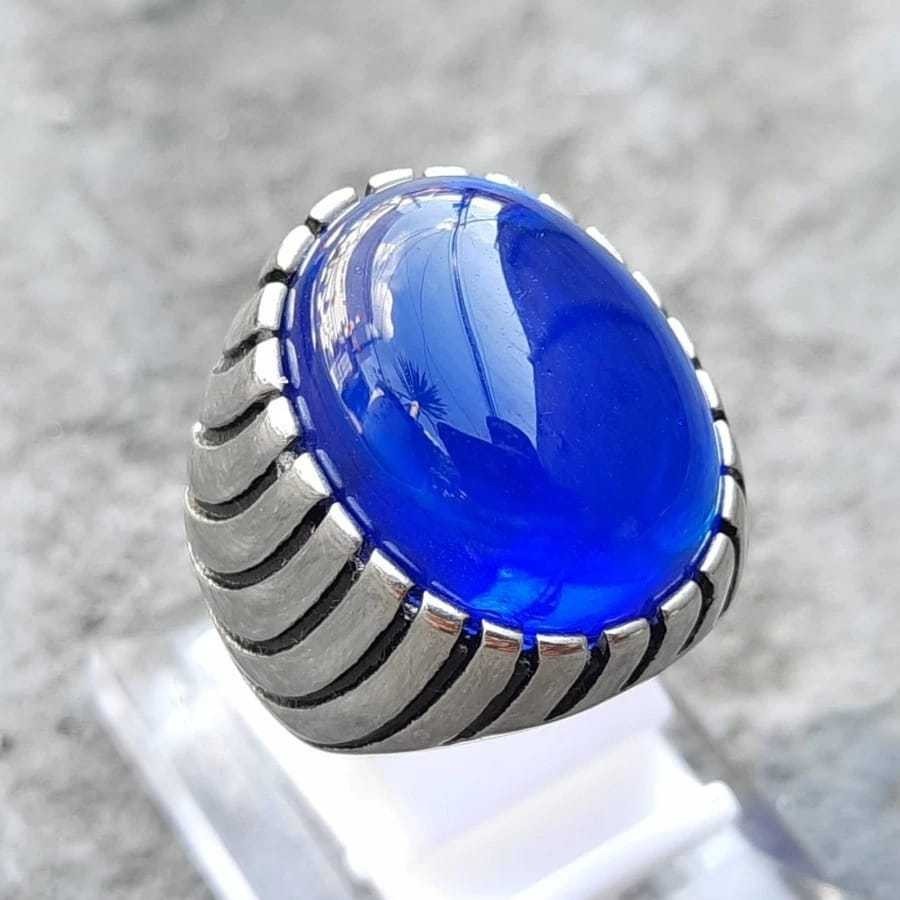 Cincin Tanam Batu Blue King Safir Premium Crystal