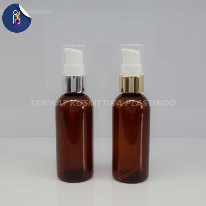 BOTOL 60ML COKELAT AMBER PUMP TREATMENT GOLD SILVER HALFCAP 60 ML