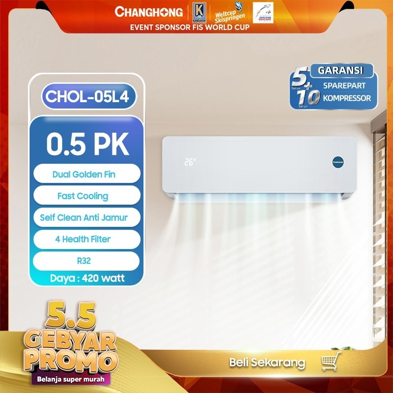 Changhong AC Split 1/2 PK STANDARD R32 - CHOL-05L4 [INDOOR + OUTDOOR UNIT ONLY]