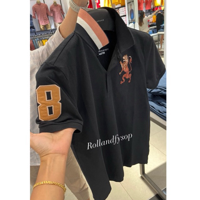 PROMO CUCI GUDANG POLO NEW SHIRT UNISEX GIORDANO 3D LION SIGNATURE BLACK ORIGINAL NEW | KAOS POLO 3D