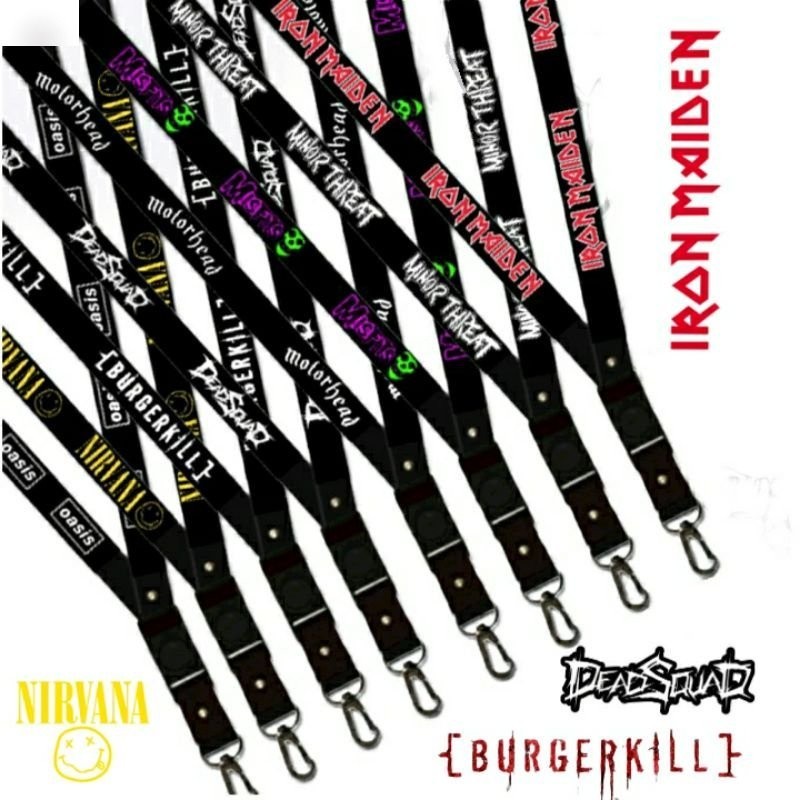 

TALI LANYARD/GANTUNGAN KUNCI BAND METAL DEADSQUAD/BURGERKILL/NIRVANA/SERINGAI/IRON MAIDEN/ KARTU NAMA/GANTUNGAN HP