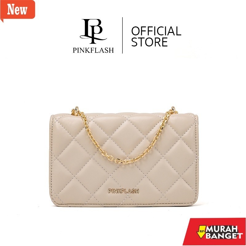 Tas selempang wanita viral- Pinkflash Tas Bahu Rantai Wanita Cream PK-09