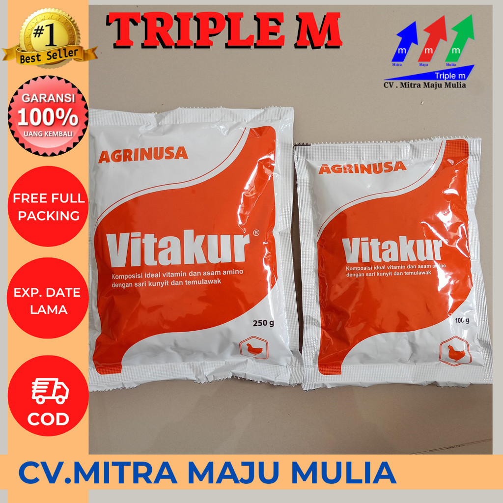 VITAKUR 250 Gr dan 100 Gr -  Multivitamin Herbal untuk Hewan dan Asam Amino Plus Sari Kunyit dan Tem
