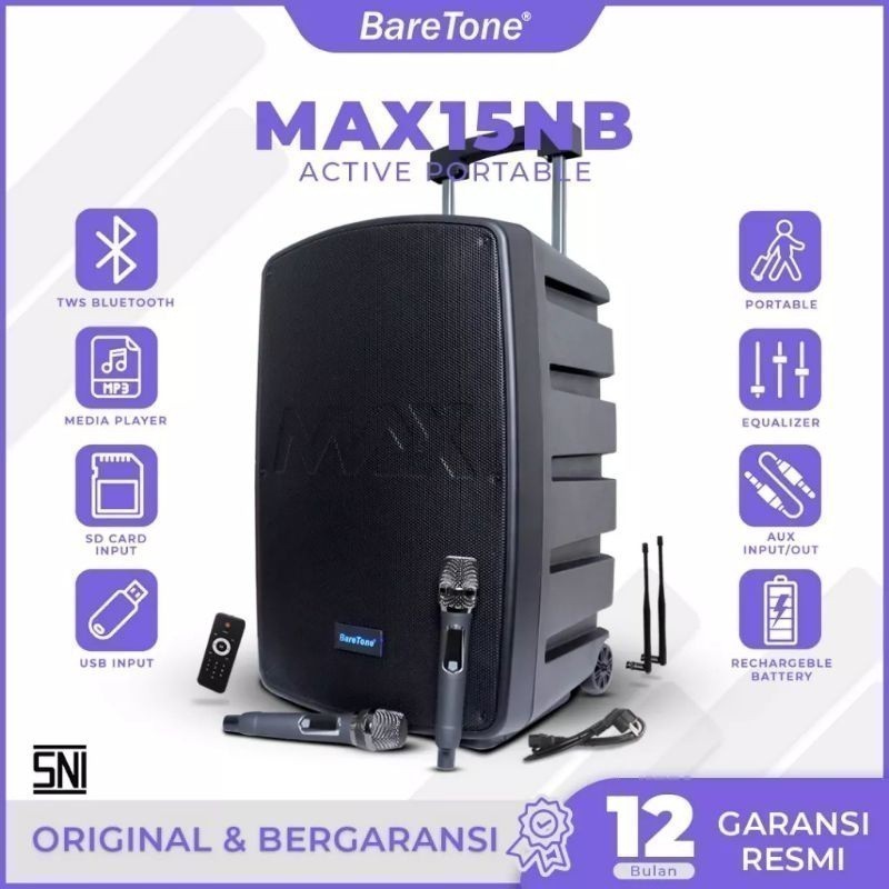 Speaker portable 15 inch 800W baretone max15nb bluetooth original baretone max15 nb max 15 nb max 15nb model baretone max15hb
